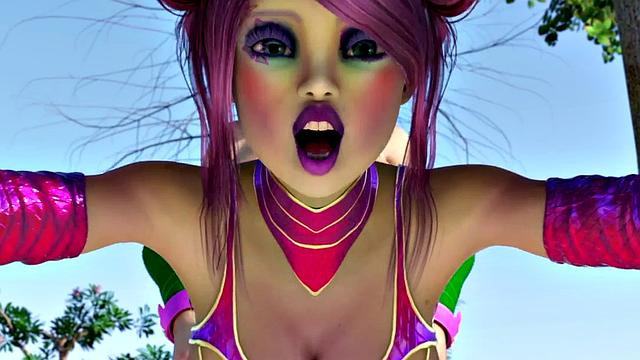 Big tits babe fucked by a blonde in a 3d animation