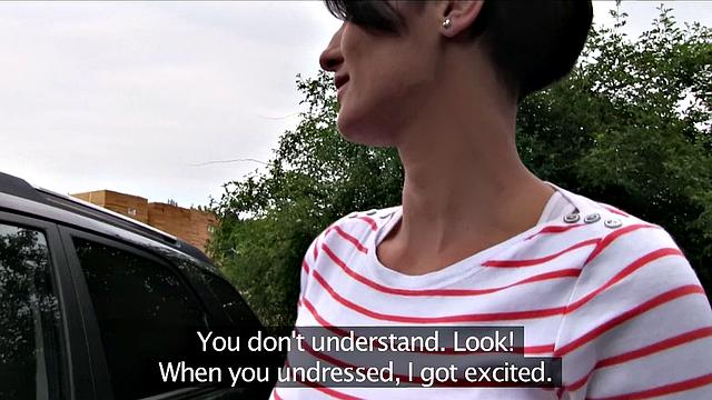 Short-haired brunette MILF gets bent over and pounded hard in the parking lot