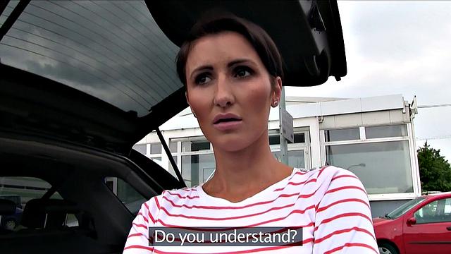 Short-haired brunette MILF gets bent over and pounded hard in the parking lot