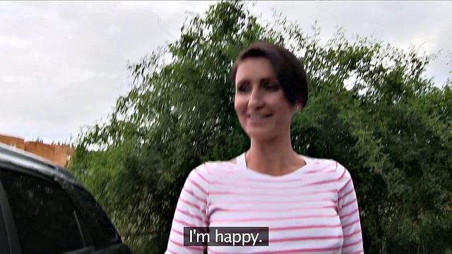 Short-haired brunette MILF gets bent over and pounded hard in the parking lot