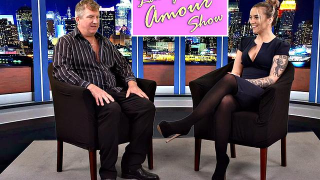 CFNM femdom TV host sucks and wanks guests cock