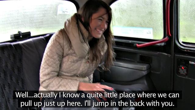 Horny Latvian babe with puffy nipples and brown hair fucks and sucks on Cabbie's hard cock