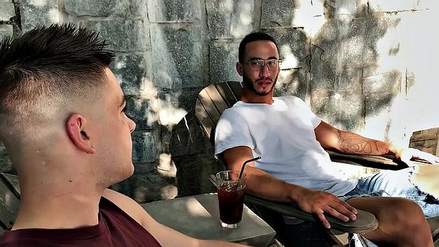 Gay stud duo enjoy bareback anal in hotel room