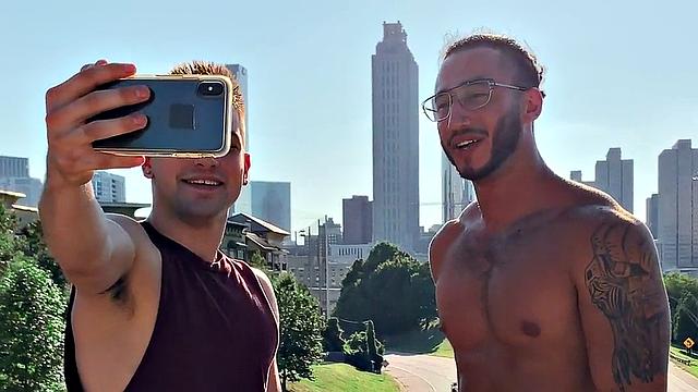 Gay stud duo enjoy bareback anal in hotel room