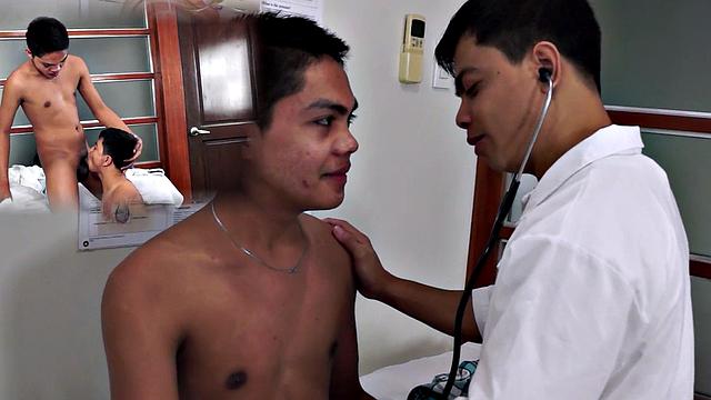 Nippon twink anally examined by doc with medical tool