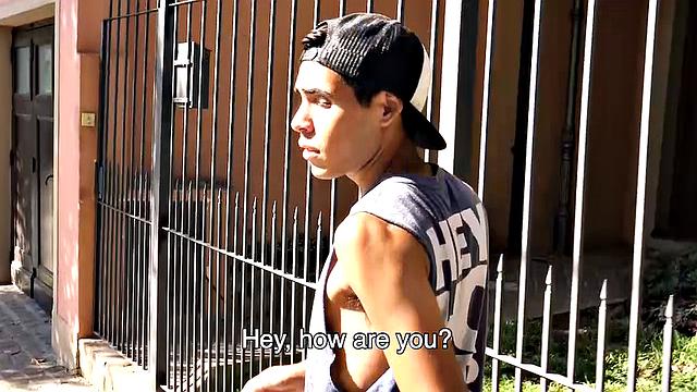Cameraman pays Latin guy to jerk off, suck cock and take it bare