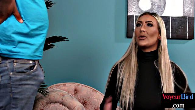 Blonde voyeur fond of interracial dick