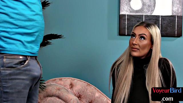 Blonde voyeur fond of interracial dick