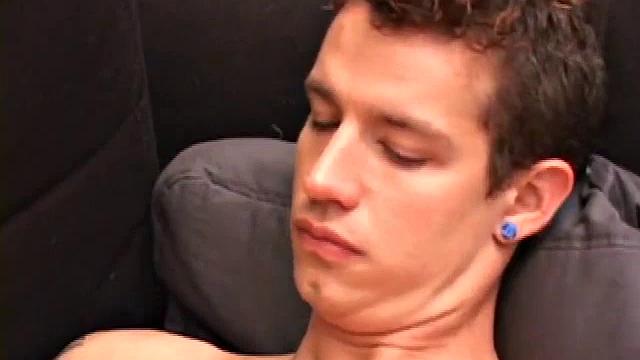 Elliot unzips his jeans and pulls out his growing cock. After giving it a good stroking, he stuffs fingers up his ass for added stimulation. This does the trick, and soon he's shooting himself in the face.