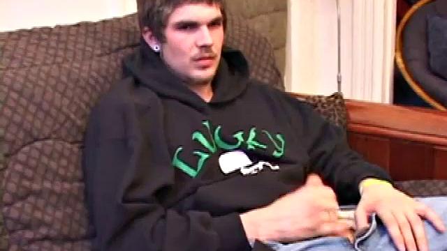 Lucky returns from the skateboard park and invites us to watch him stroke one out. He removes his pants and works on his cock as he lubes up his butt with his finger.