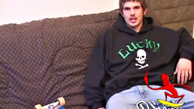 Lucky returns from the skateboard park and invites us to watch him stroke one out. He removes his pants and works on his cock as he lubes up his butt with his finger.