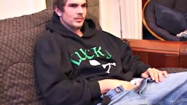 Lucky returns from the skateboard park and invites us to watch him stroke one out. He removes his pants and works on his cock as he lubes up his butt with his finger.