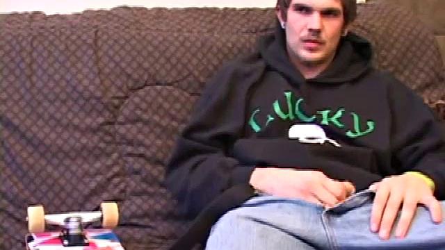 Lucky returns from the skateboard park and invites us to watch him stroke one out. He removes his pants and works on his cock as he lubes up his butt with his finger.