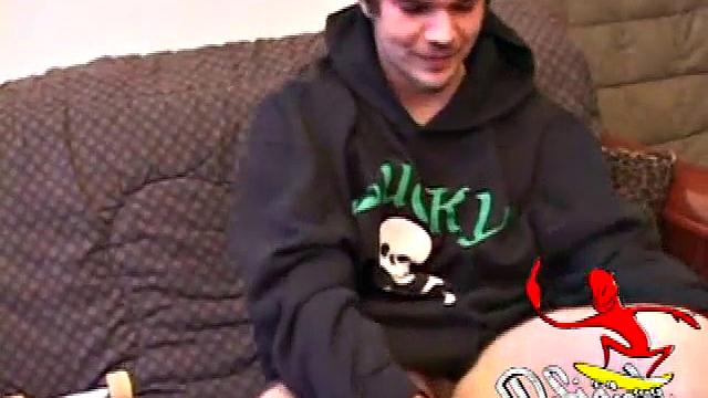 Lucky returns from the skateboard park and invites us to watch him stroke one out. He removes his pants and works on his cock as he lubes up his butt with his finger.