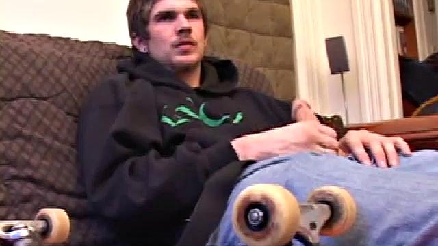 Lucky returns from the skateboard park and invites us to watch him stroke one out. He removes his pants and works on his cock as he lubes up his butt with his finger.