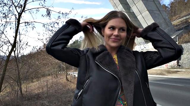 Public slut penetrated by big white dick in wet pussy