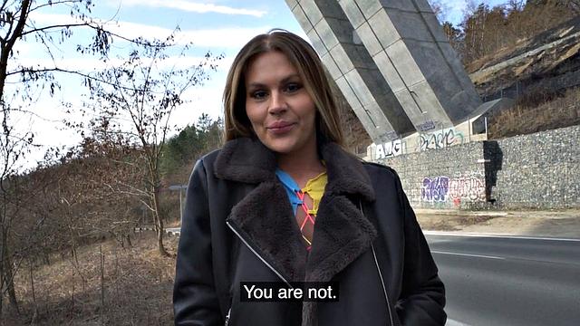 Public slut penetrated by big white dick in wet pussy