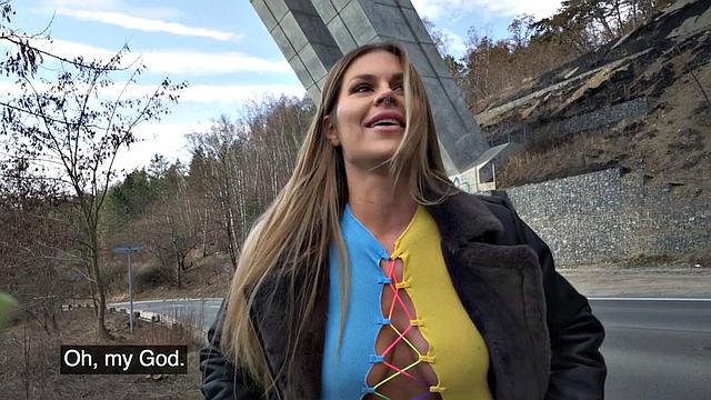 Public slut penetrated by big white dick in wet pussy