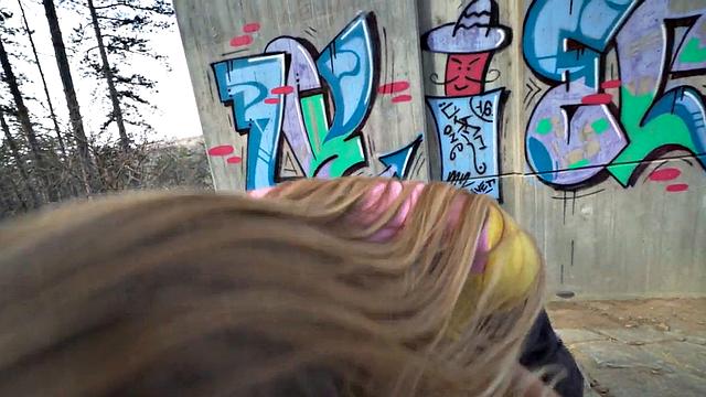 Public slut penetrated by big white dick in wet pussy