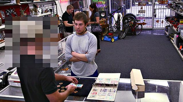 Pawnshop stud gets fucked in office 3way by owners