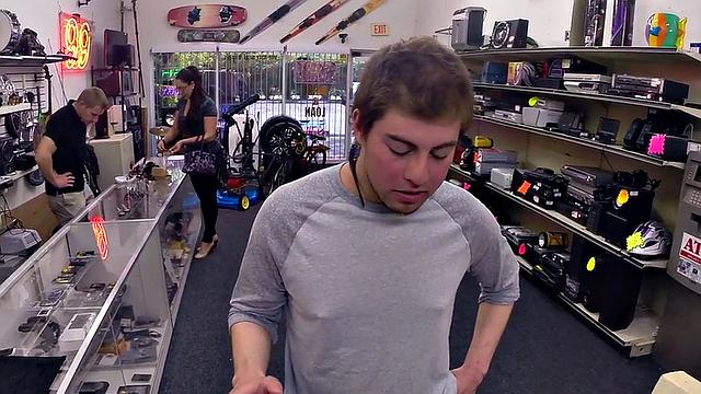 Pawnshop stud gets fucked in office 3way by owners