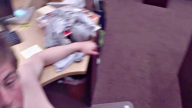 Pawnshop stud gets fucked in office 3way by owners