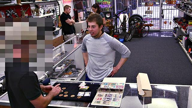 Pawnshop stud gets fucked in office 3way by owners