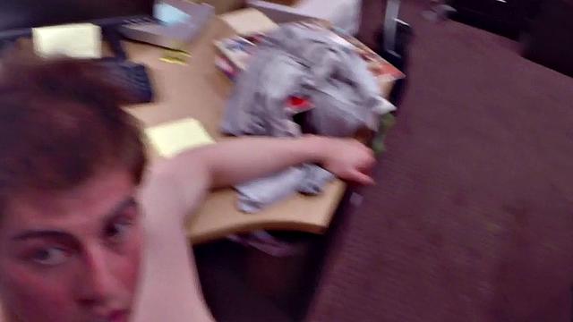Pawnshop stud gets fucked in office 3way by owners