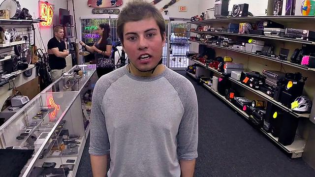 Pawnshop stud gets fucked in office 3way by owners