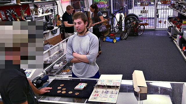 Pawnshop stud gets fucked in office 3way by owners