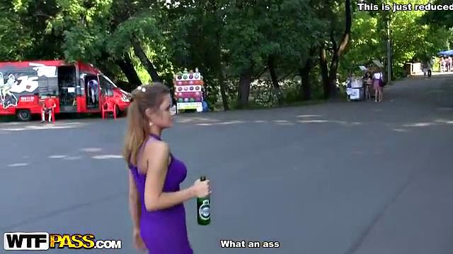 Public action with hot brunette