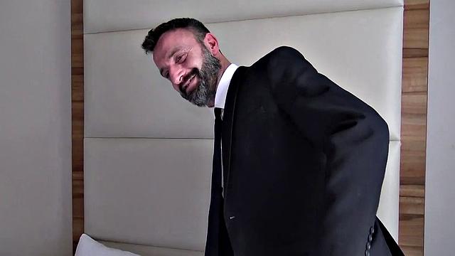 English BBq whore ass hammered and fed with master's cum