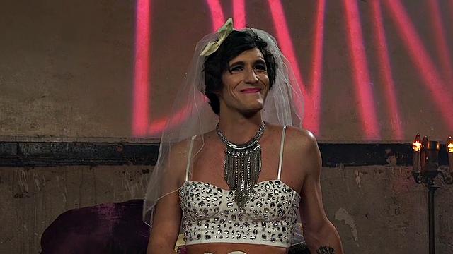 BDSM domina pegging crossdresser in 3way