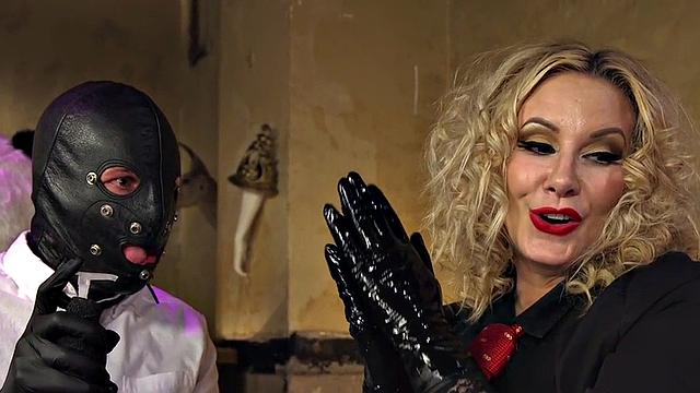 BDSM domina pegging crossdresser in 3way