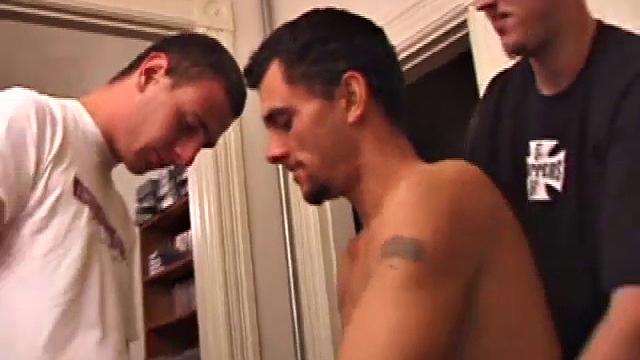 Mike Rimmer, Rod Filler, Tag, Silver are all relaxing after a busy day of finals. Silver climbs on the massage table and the boys give him some much needed physical attention.