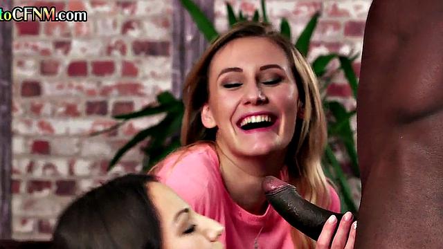CFNM femdom MILFs jerking and sucking BBC till cum