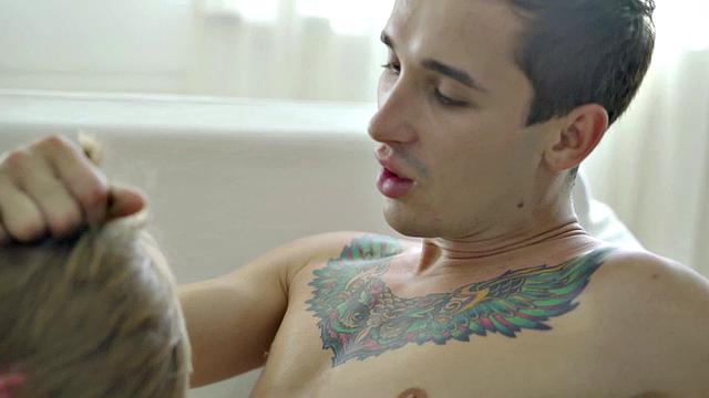 Smooth studs barebacking and sucking in erotic action