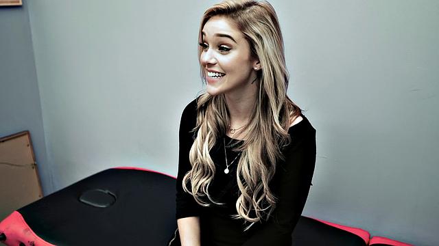 Curly-haired blonde GF adores getting her bald pussy pounded from behind