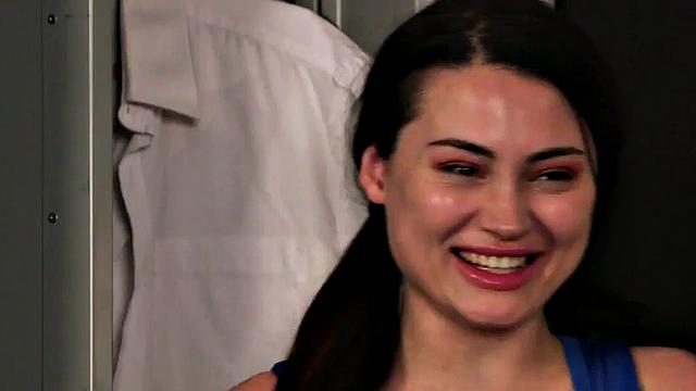 CFNM cheerleader caught watching jerk off to lingerie & thong play in locker room