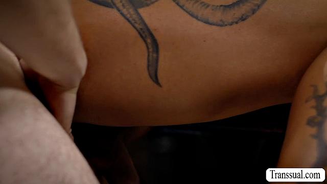 Wolf Hudson жёстко трахает TS Ева Максим на кухне в анал, отсос и страстный секс трансовый пары.