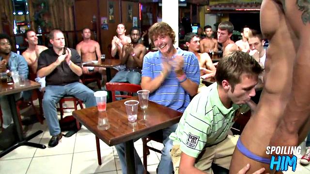 Public cocksucking strippers at a party