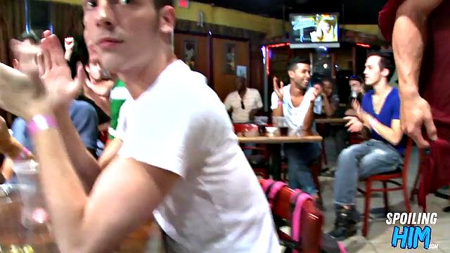 Public cocksucking strippers at a party