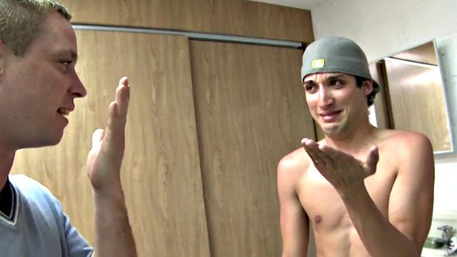 Hazed str8 stud fucked in frat 3some in dormitory