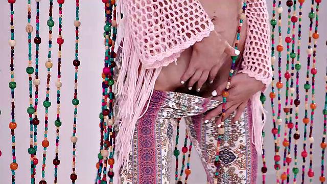 Blonde Hippie with Natural Tits Cherry of the Month Lilly Bell Shows Solo Masturbation