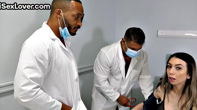 Medical threeway with two MDs and busty patient