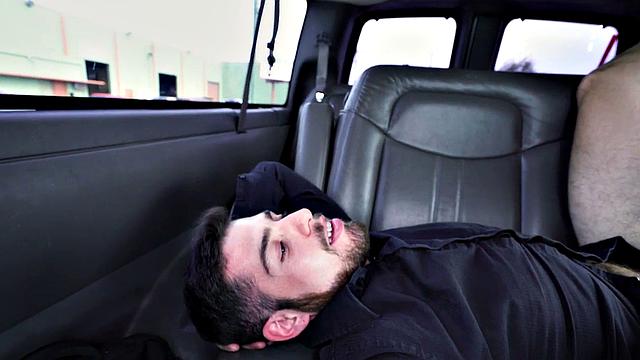 Muscular hunk pleases a hairy-haired babe in the backseat after a hot casting