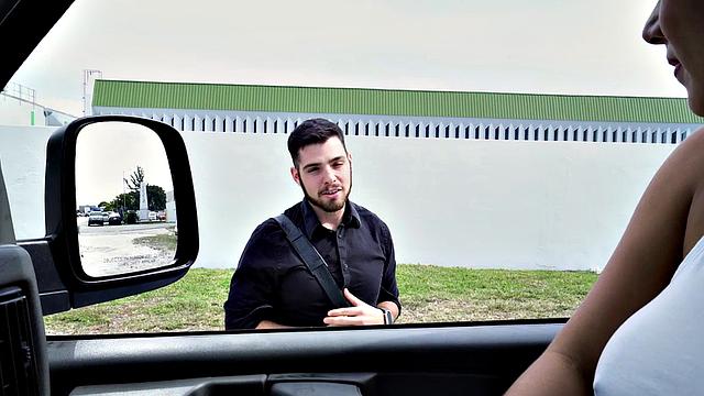 Muscular hunk pleases a hairy-haired babe in the backseat after a hot casting