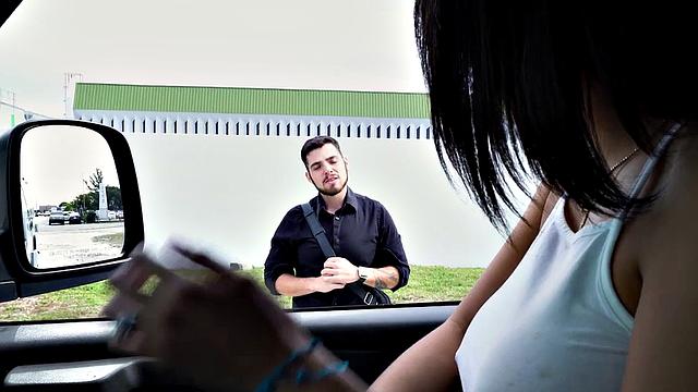 Muscular hunk pleases a hairy-haired babe in the backseat after a hot casting