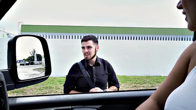 Muscular hunk pleases a hairy-haired babe in the backseat after a hot casting