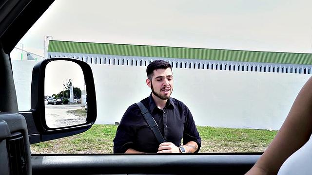 Muscular hunk pleases a hairy-haired babe in the backseat after a hot casting